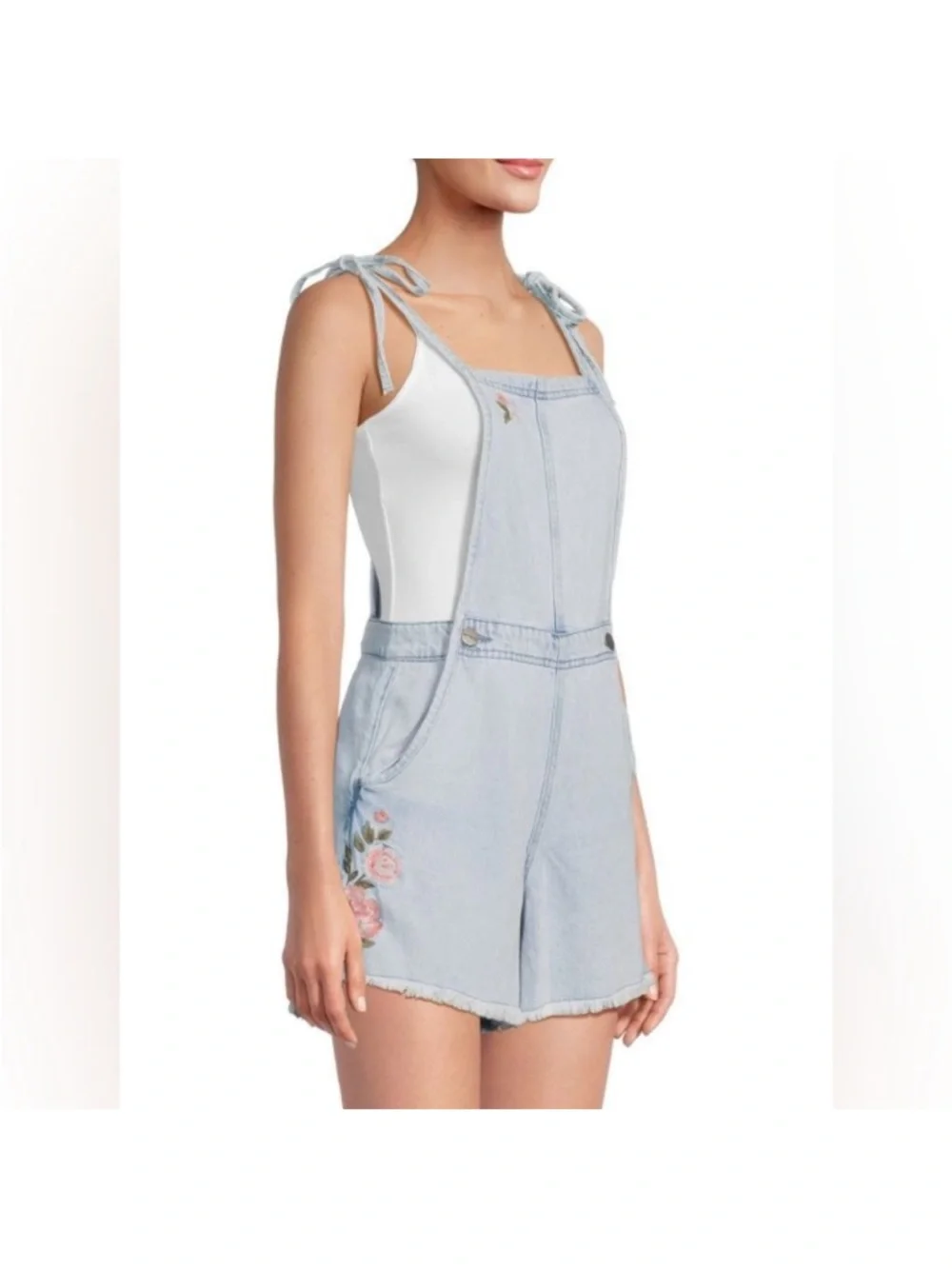 Driftwood Raphy Shortall Floral Embroidered Overalls - Picture 3 of 9